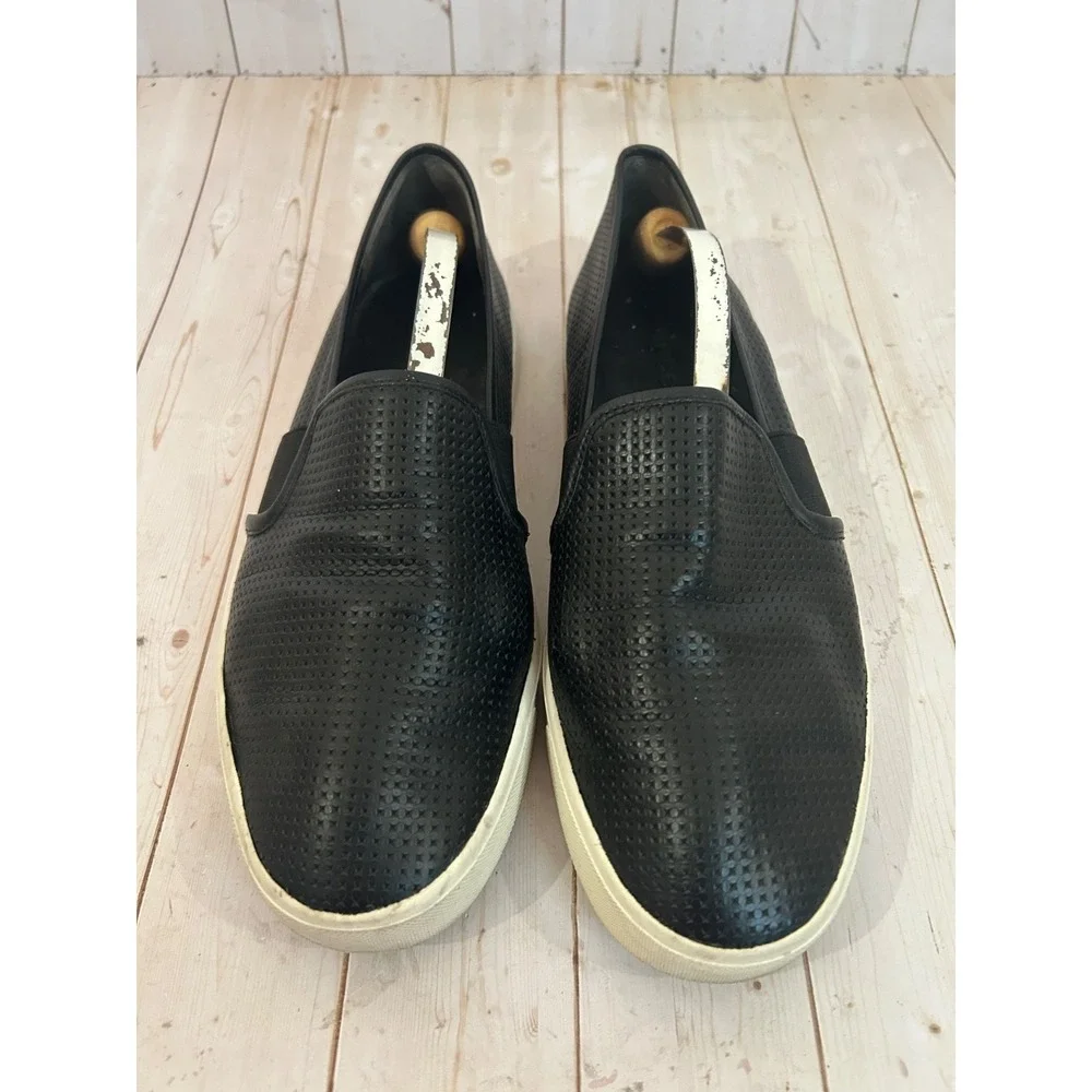 Vince Womens Blair Slip On Sneaker Perforated Black Leather Casual Loafers 9.5 M